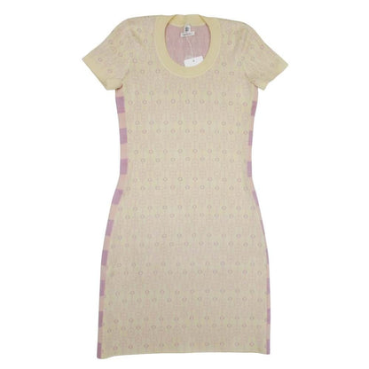 Hermes Cliquetis Silk Knit Dress Chaine D'Ancre Jacquard Short Sleeve 36 Beige