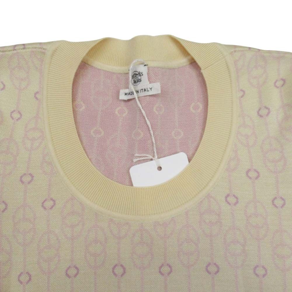 Hermes Cliquetis Silk Knit Dress Chaine D'Ancre Jacquard Short Sleeve 36 Beige — view 5