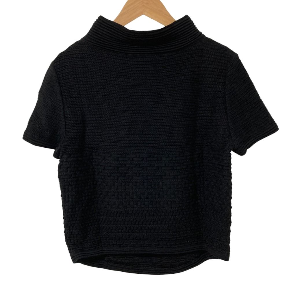 Chanel CC Logo Plate Turtleneck Short Sleeve Knit Top 36 Black Sweater — view 2