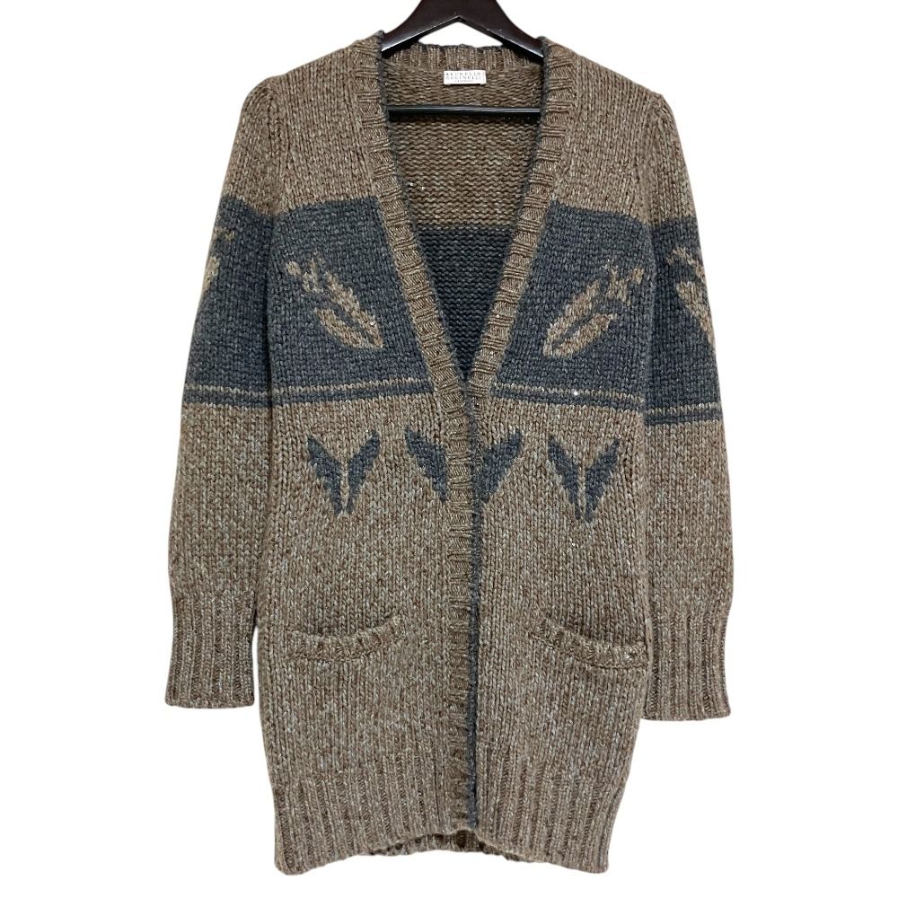 Brunello Cucinelli Cashmere Silk Sequin Knit Cardigan S Brown