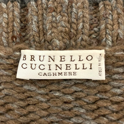 Brunello Cucinelli Cashmere Silk Sequin Knit Cardigan S Brown — view 8