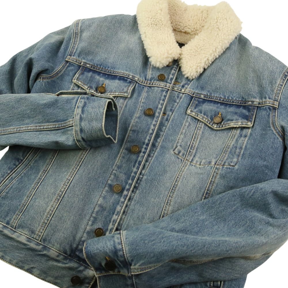 Saint Laurent Paris Fleece Shearling Denim Jacket M Blue — view 6