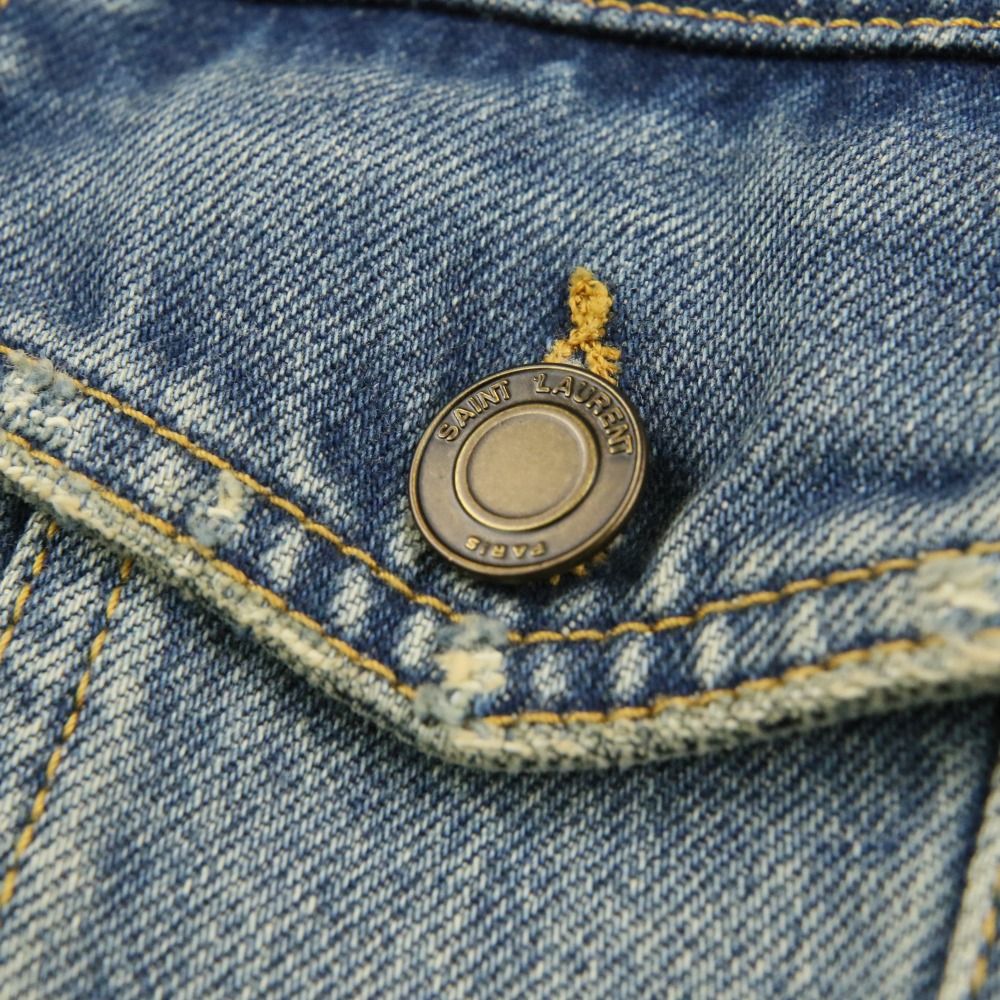 Saint Laurent Paris Fleece Shearling Denim Jacket M Blue — view 8