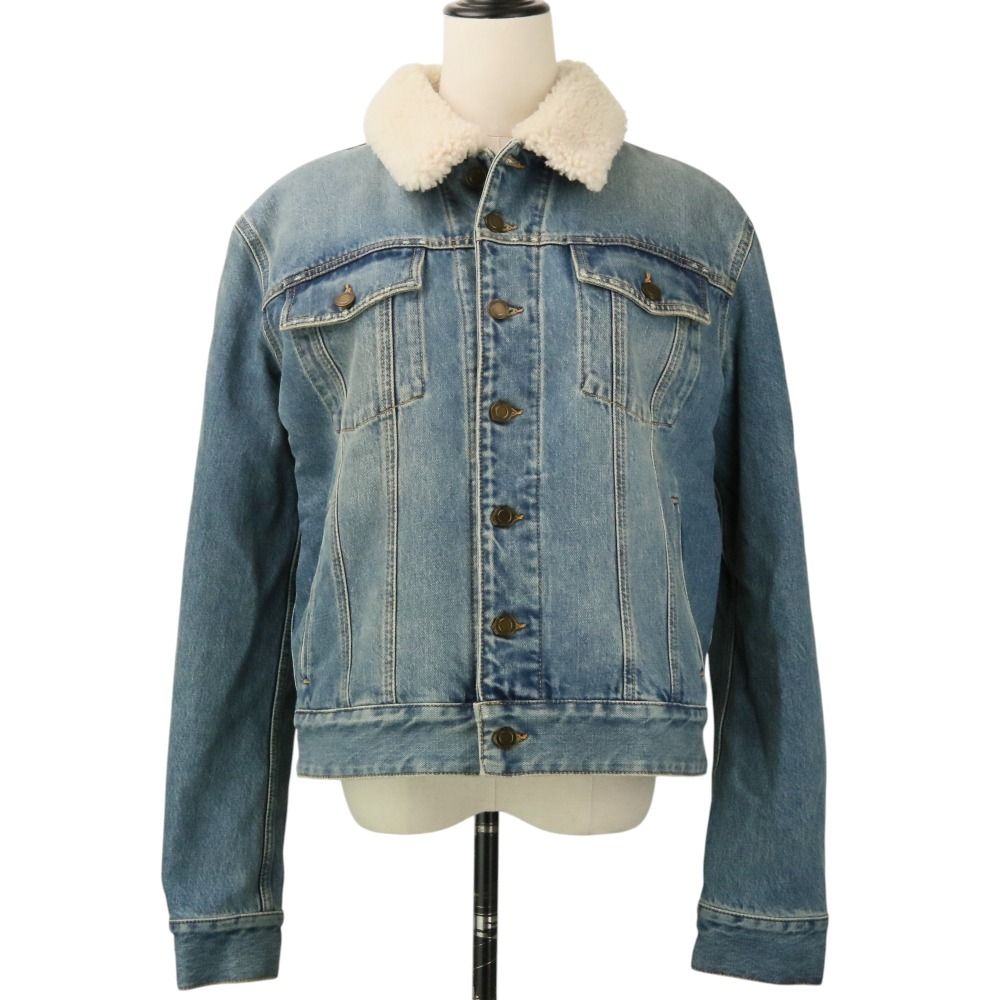 Saint Laurent Paris Fleece Shearling Denim Jacket M Blue
