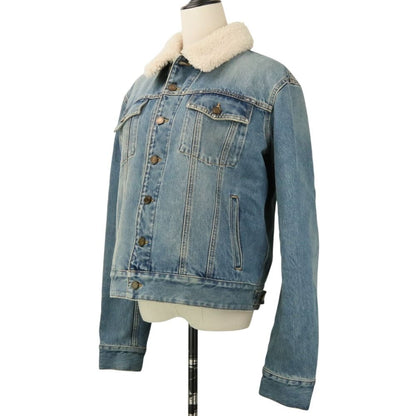 Saint Laurent Paris Fleece Shearling Denim Jacket M Blue — view 2