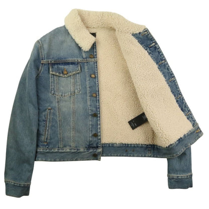 Saint Laurent Paris Fleece Shearling Denim Jacket M Blue — view 5