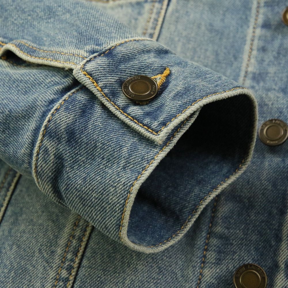 Saint Laurent Paris Fleece Shearling Denim Jacket M Blue — view 7