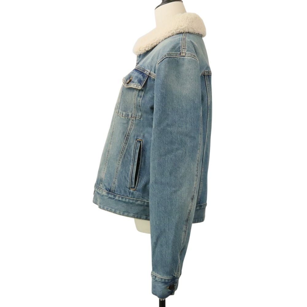 Saint Laurent Paris Fleece Shearling Denim Jacket M Blue — view 3