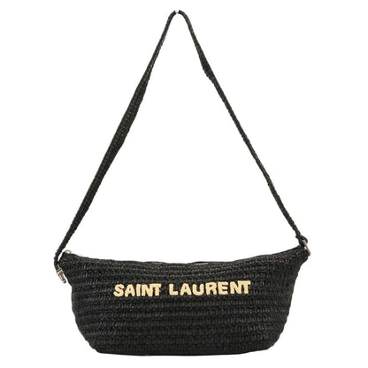 Saint Laurent Paris le Raffia Shoulder Bag Black