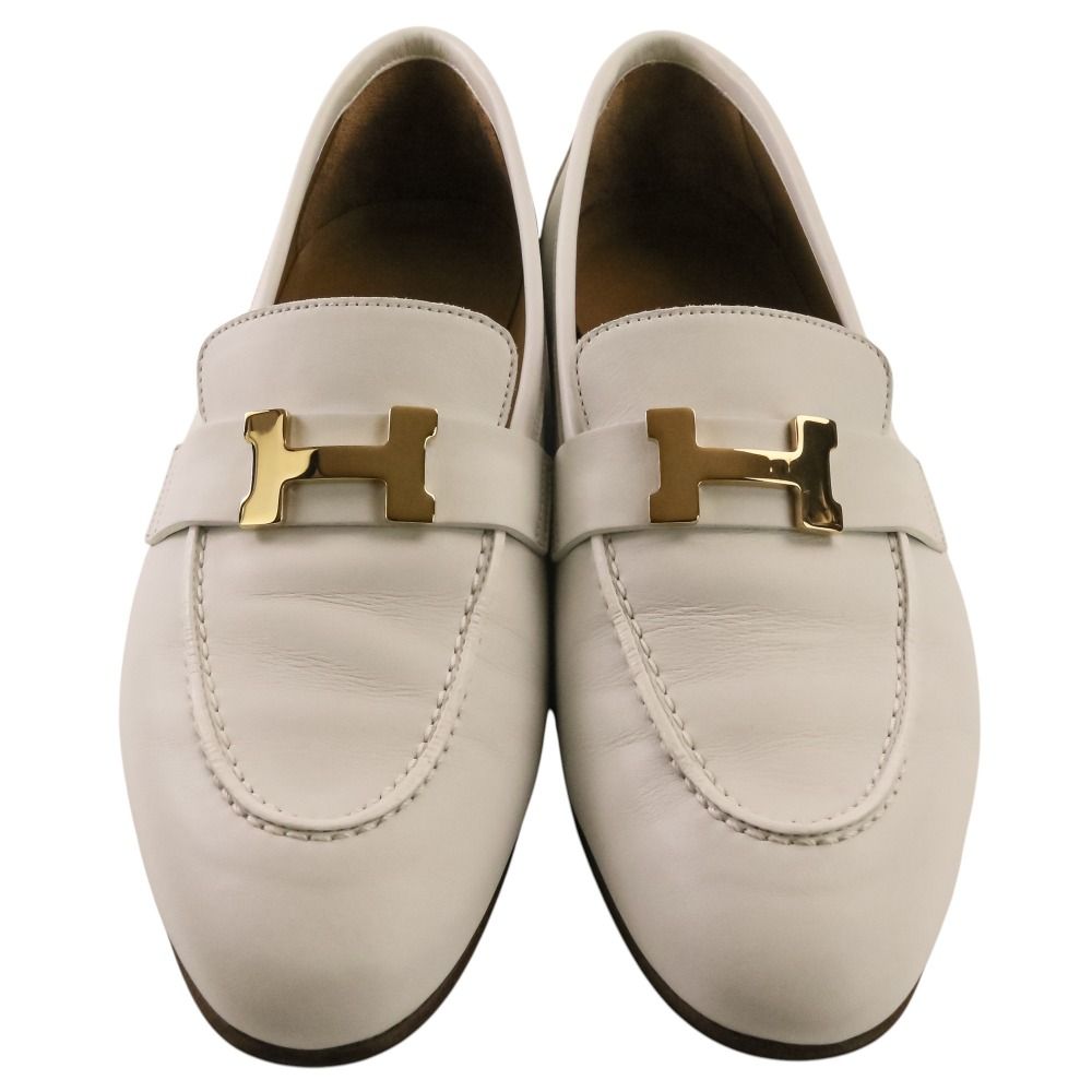 Hermes Leather Moccasins Paris Loafers Pumps Shoes White 38 — view 2