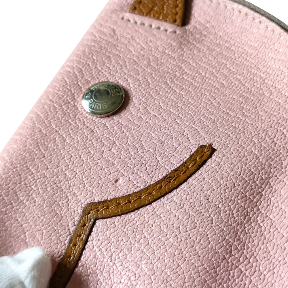 Hermes Leather Cheval Paddock Horse Motif Compact Wallet Coin Purse Pink — view 3