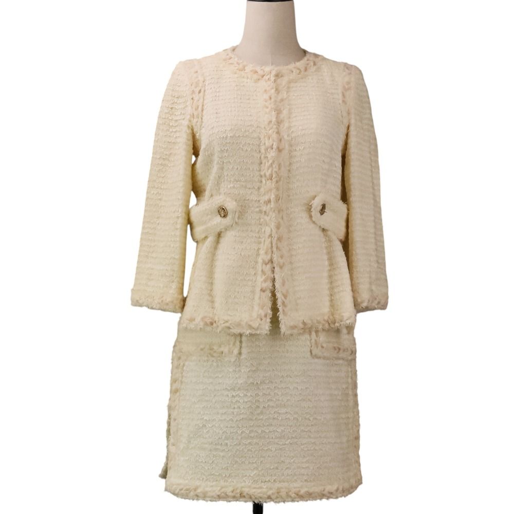 Chanel 10P Tweed Jacket Skirt Set 36 Beige