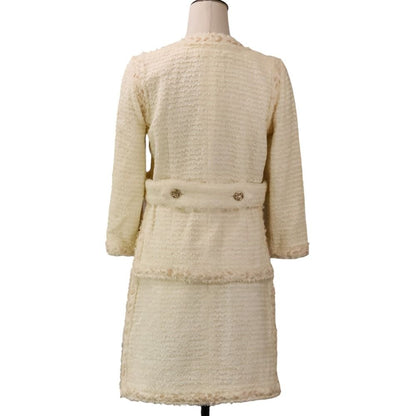 Chanel 10P Tweed Jacket Skirt Set 36 Beige — view 4