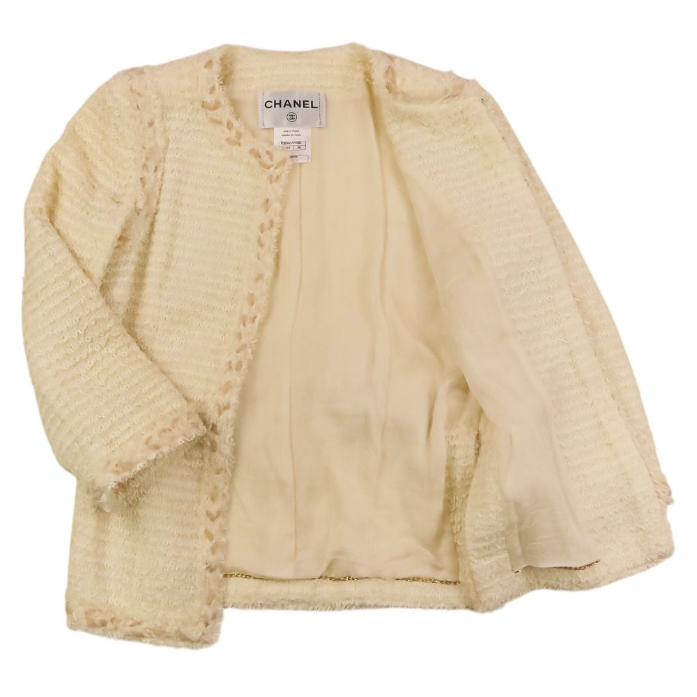 Chanel 10P Tweed Jacket Skirt Set 36 Beige — view 6