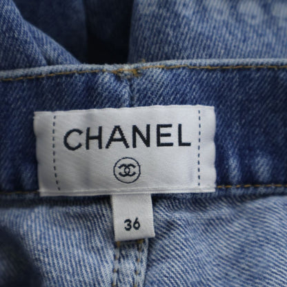 Chanel CC Logo Pearl Print Wide Leg Denim CC Leg All Over Pattern Zip Fly Long — view 6