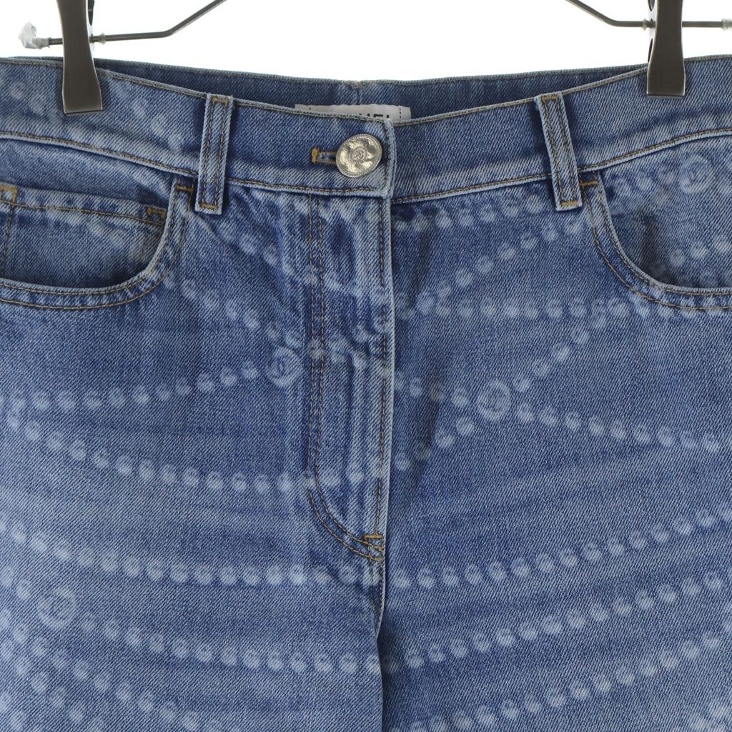 Chanel CC Logo Pearl Print Wide Leg Denim CC Leg All Over Pattern Zip Fly Long — view 3