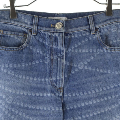 Chanel CC Logo Pearl Print Wide Leg Denim CC Leg All Over Pattern Zip Fly Long — view 3