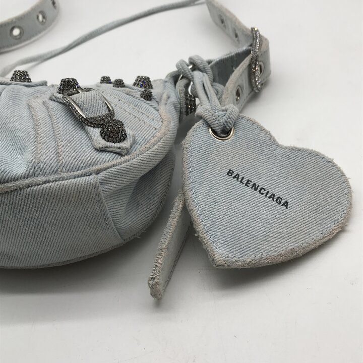 Balenciaga le Cagole Denim Rhinestone Studs Leather Shoulder Bag Y2k Blue — view 6