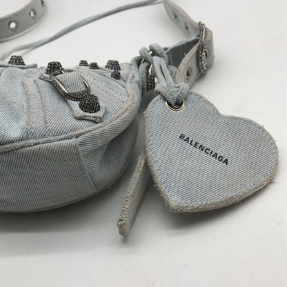 Balenciaga le Cagole Denim Rhinestone Studs Leather Shoulder Bag Y2k Blue — view 6