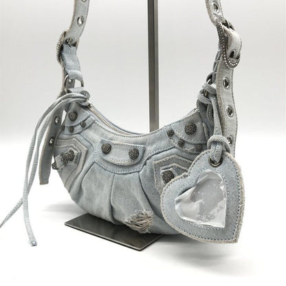Balenciaga le Cagole Denim Rhinestone Studs Leather Shoulder Bag Y2k Blue — view 2