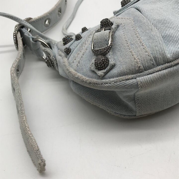 Balenciaga le Cagole Denim Rhinestone Studs Leather Shoulder Bag Y2k Blue — view 5