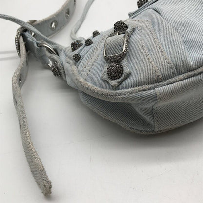 Balenciaga le Cagole Denim Rhinestone Studs Leather Shoulder Bag Y2k Blue — view 5