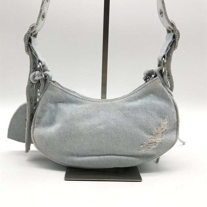 Balenciaga le Cagole Denim Rhinestone Studs Leather Shoulder Bag Y2k Blue — view 3