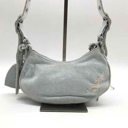 Balenciaga le Cagole Denim Rhinestone Studs Leather Shoulder Bag Y2k Blue — view 3