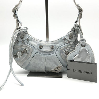 Balenciaga le Cagole Denim Rhinestone Studs Leather Shoulder Bag Y2k Blue