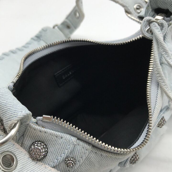 Balenciaga le Cagole Denim Rhinestone Studs Leather Shoulder Bag Y2k Blue — view 8