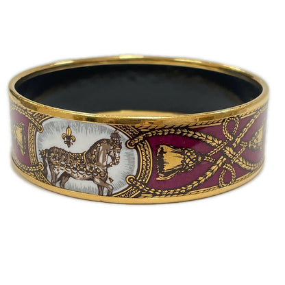 Hermes Bracelet Enamel GM Bangle Cloisonne Horse Tassel Wine — view 2