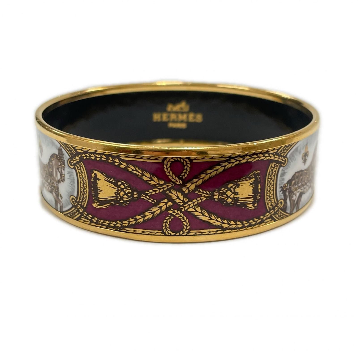 Hermes Bracelet Enamel GM Bangle Cloisonne Horse Tassel Wine