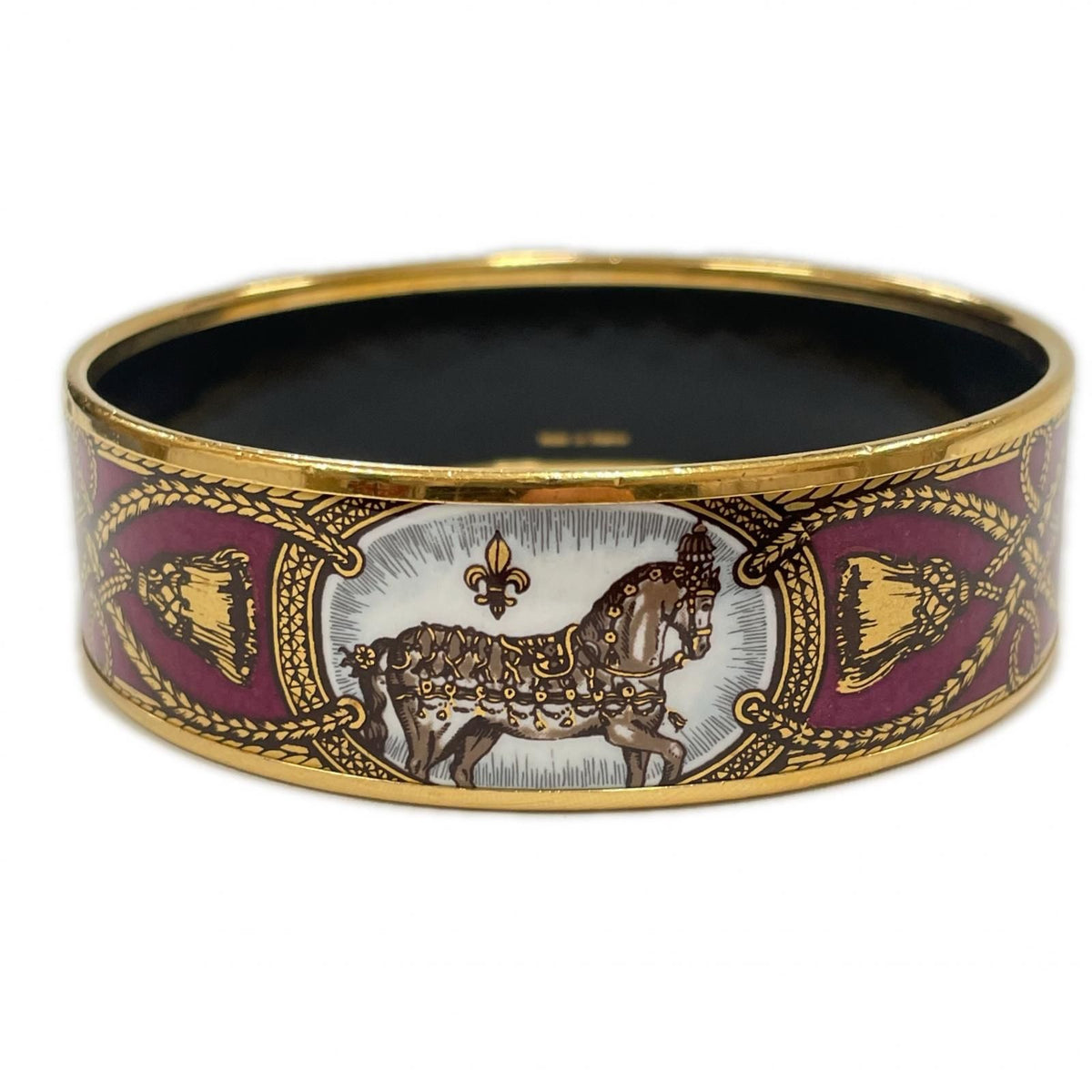 Hermes Bracelet Enamel GM Bangle Cloisonne Horse Tassel Wine — view 3