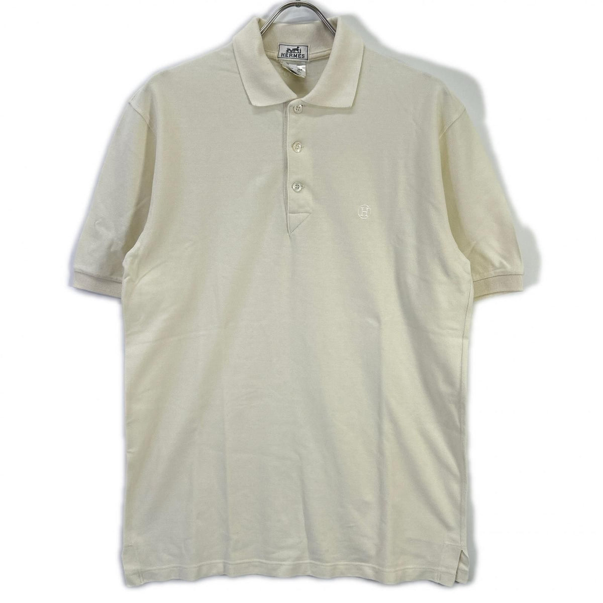 Hermes Ivory Cotton Logo Polo