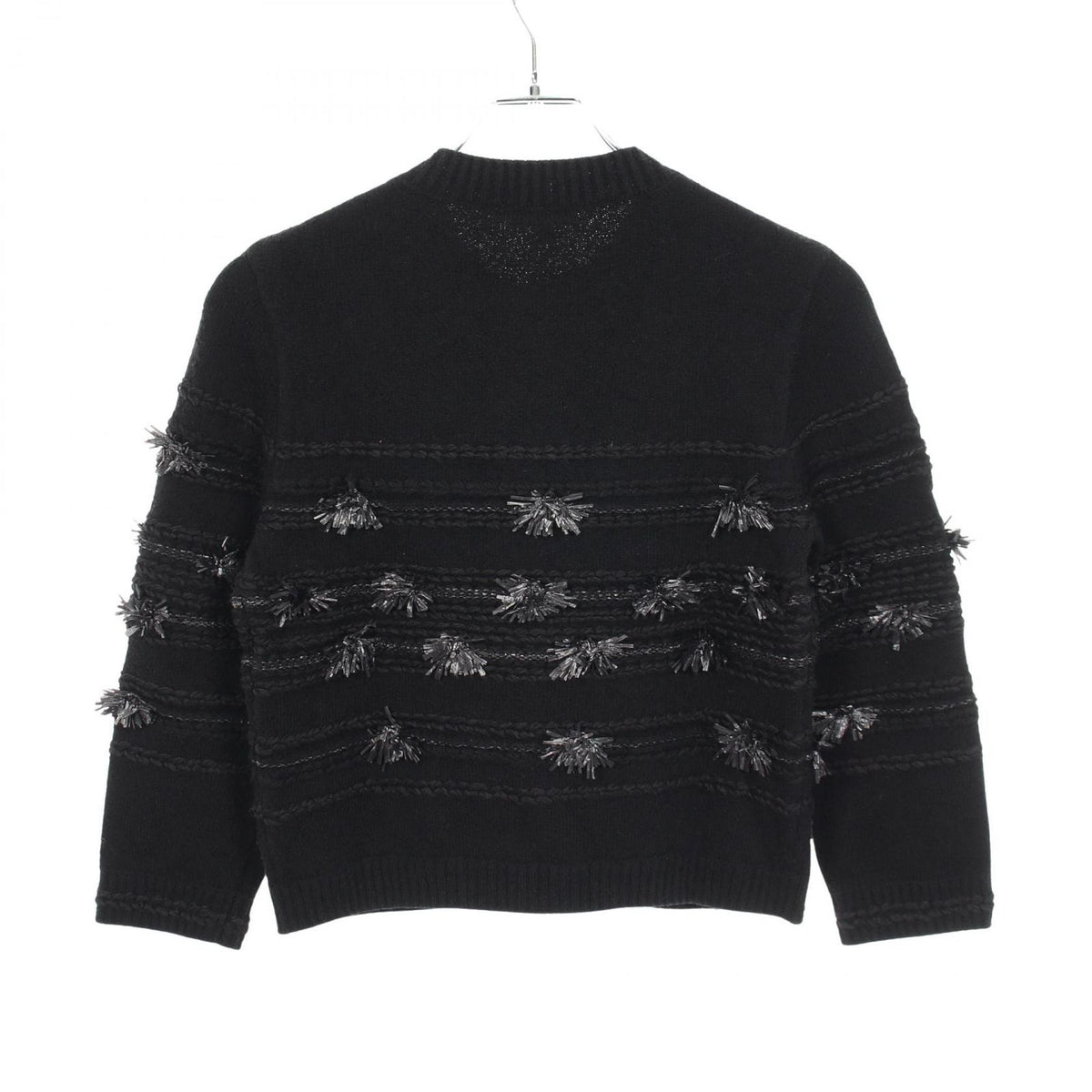 Chanel Cardigan CC Logo Button Fringe Black Cotton Knit — view 2