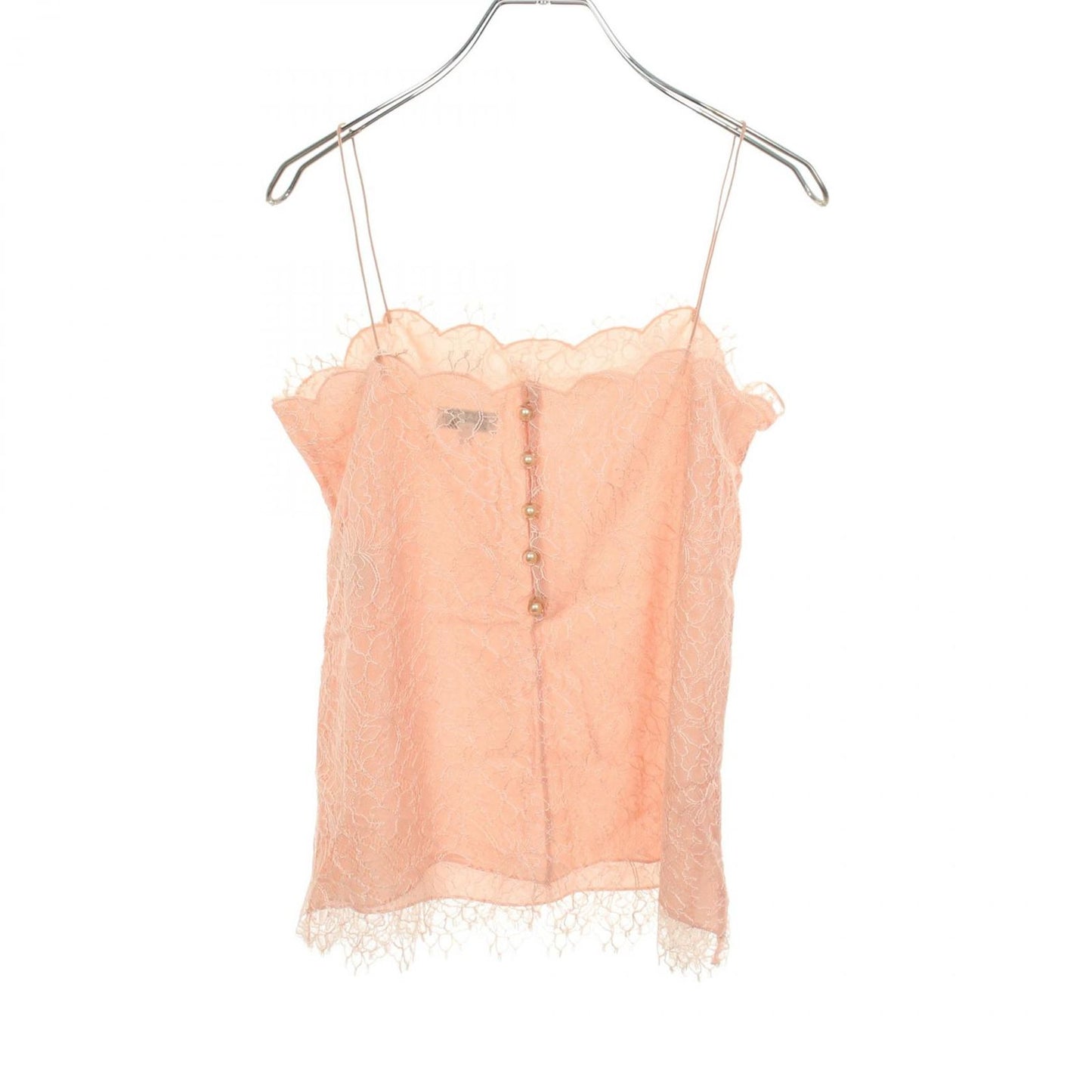 Chanel Camisole CC Logo Button Floral Pattern Full Lace Pink Rayon — view 2