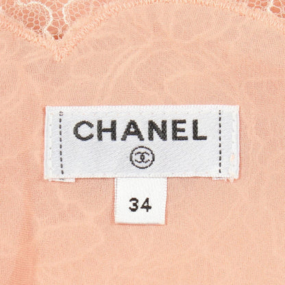 Chanel Camisole CC Logo Button Floral Pattern Full Lace Pink Rayon — view 3