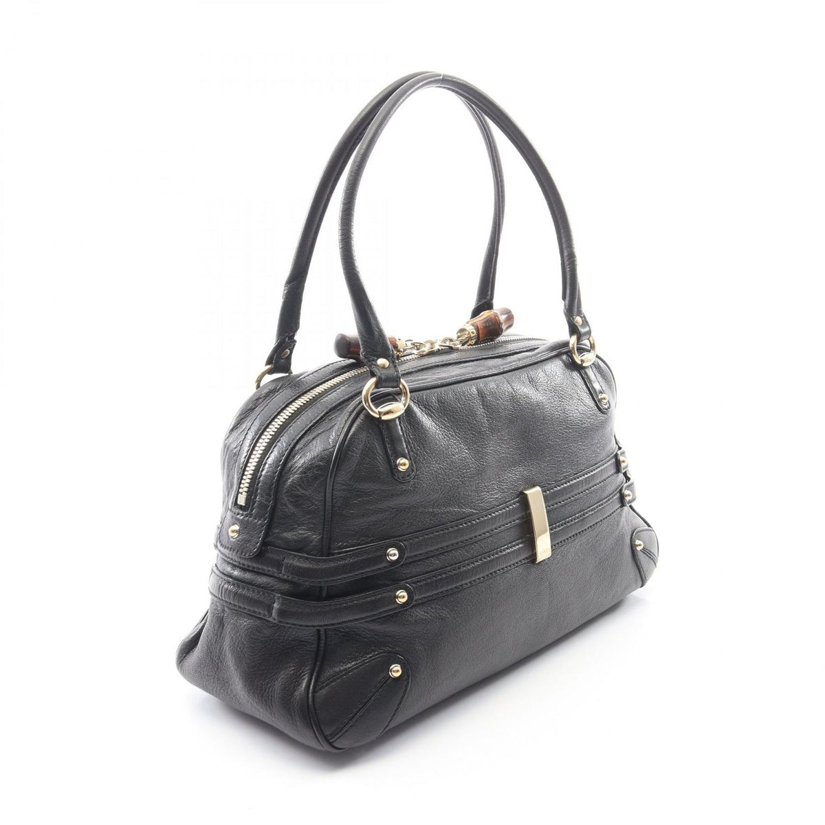 Gucci Bamboo Horsebit Black Leather Shoulder Bag — view 2