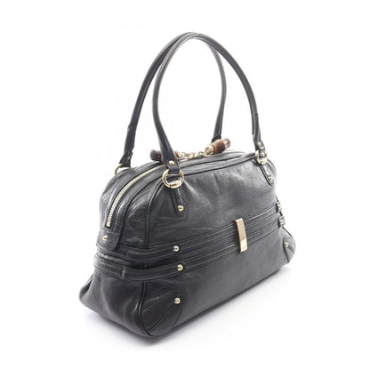 Gucci Bamboo Horsebit Black Leather Shoulder Bag — view 2