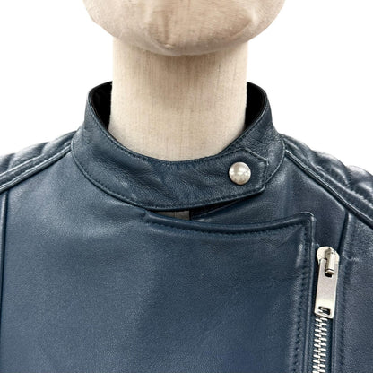 Celine 2 Sheep Leather Phoebe Philo Era Biker Shearling Rider's Jacket Blue 38 — view 2