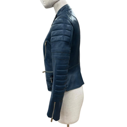 Celine 2 Sheep Leather Phoebe Philo Era Biker Shearling Rider's Jacket Blue 38 — view 3