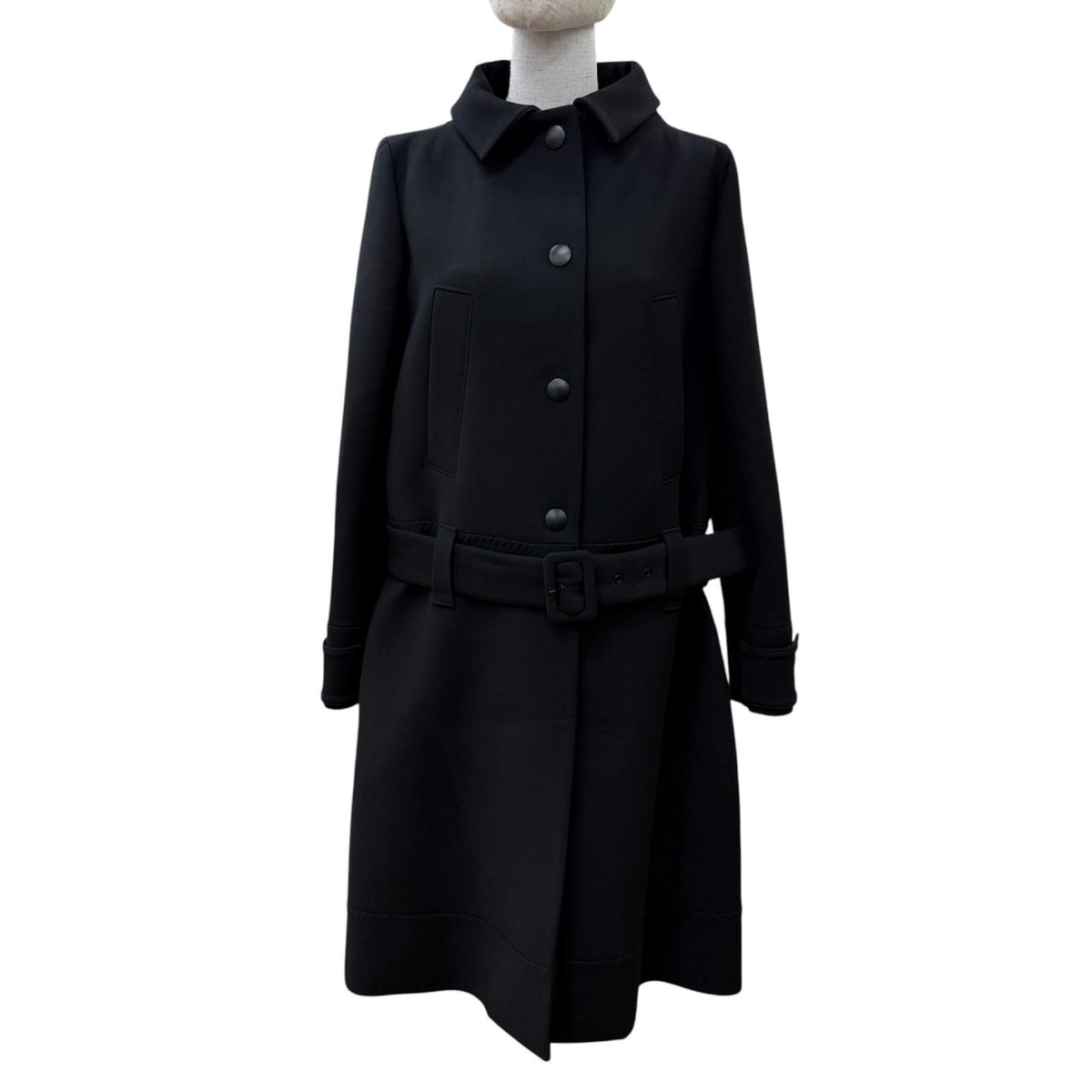 Prada 100% Virgin Wool with Belt 2-Way Coat Black 40