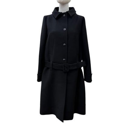 Prada 100% Virgin Wool with Belt 2-Way Coat Black 40