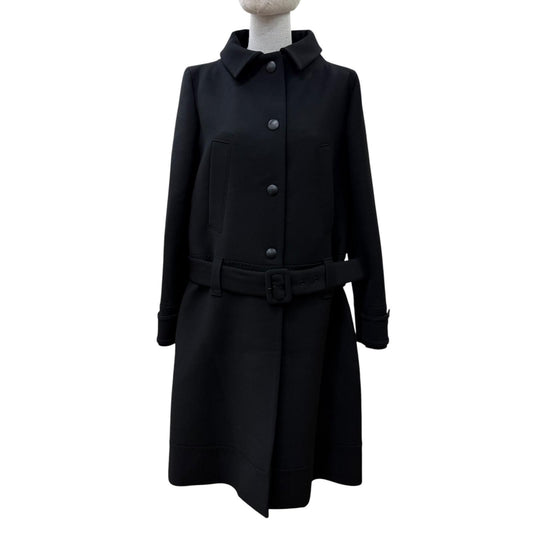 Prada 100% Virgin Wool with Belt 2-Way Coat Black 40