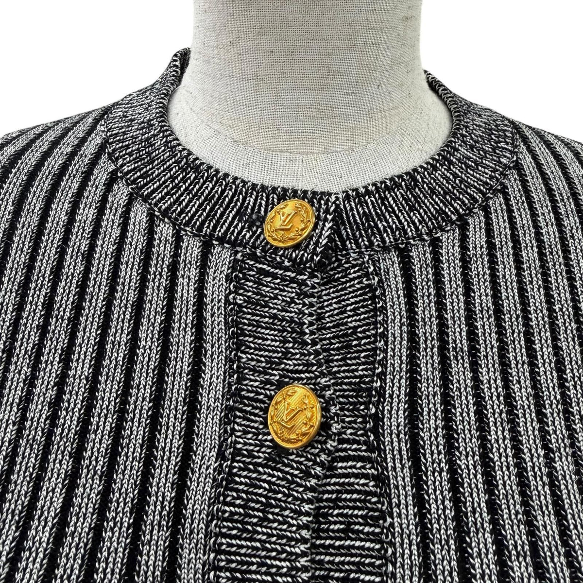 Louis Vuitton LV Logo Button Trumpet Sleeve Long Knit Cardigan Top Black XS — view 2