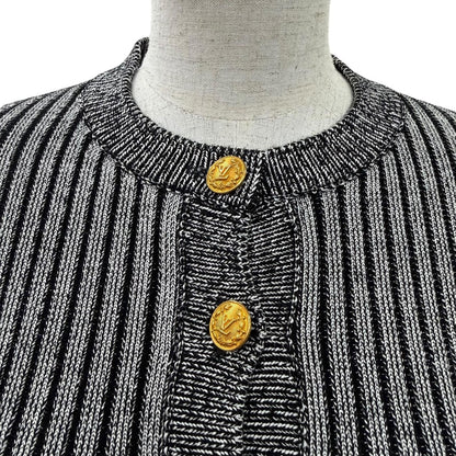 Louis Vuitton LV Logo Button Trumpet Sleeve Long Knit Cardigan Top Black XS — view 2