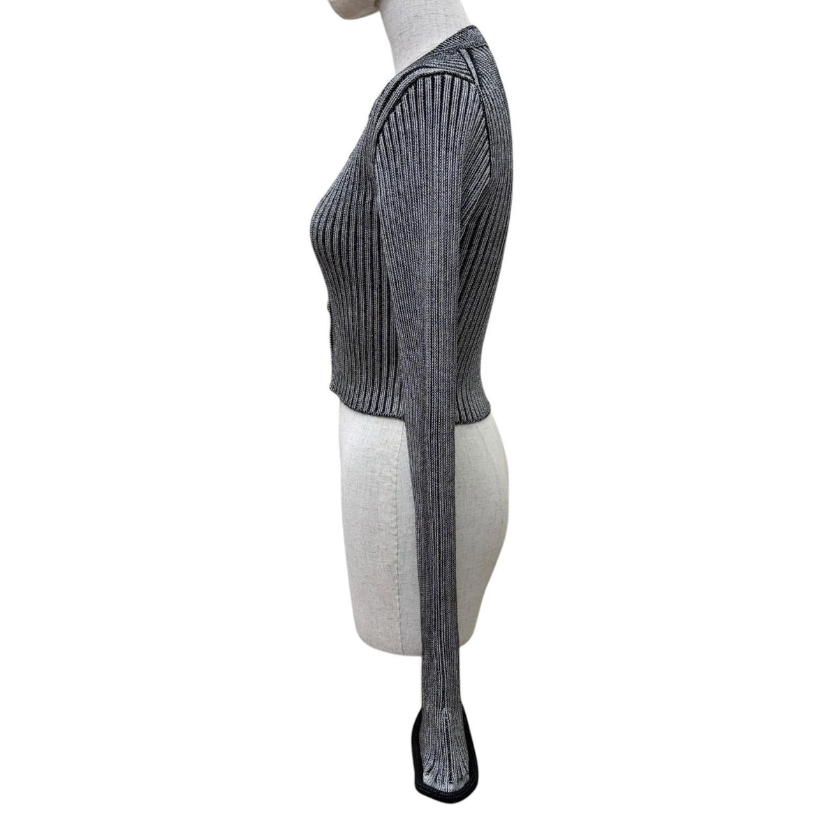 Louis Vuitton LV Logo Button Trumpet Sleeve Long Knit Cardigan Top Black XS — view 3