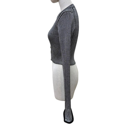 Louis Vuitton LV Logo Button Trumpet Sleeve Long Knit Cardigan Top Black XS — view 3