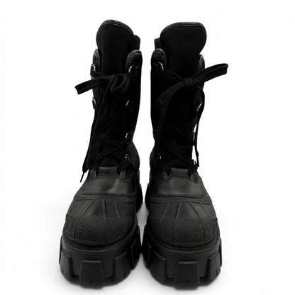 Prada Monolith Logo Lace Up Boots Short Black — view 4