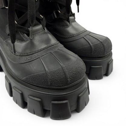 Prada Monolith Logo Lace Up Boots Short Black — view 8